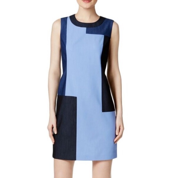 Calvin Klein Color Block Denim Dress - Picture 1 of 6
